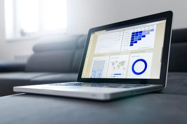 a laptop showing sales chart