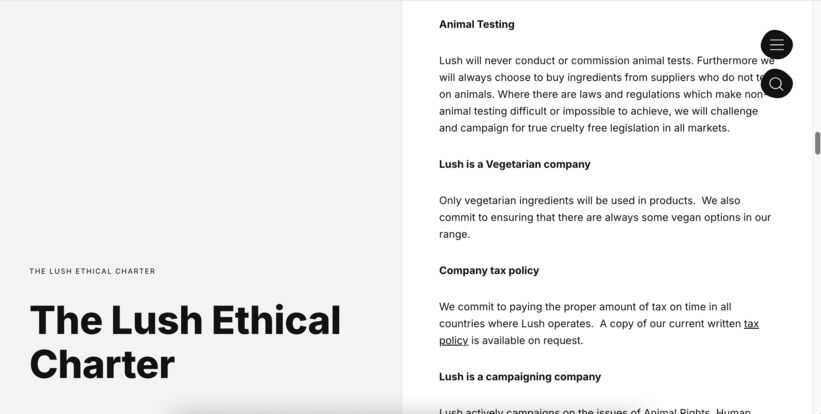 lush ethical charter